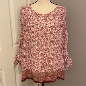 MAX STUDIO Floral/Handkerchief Print Tie Blouse